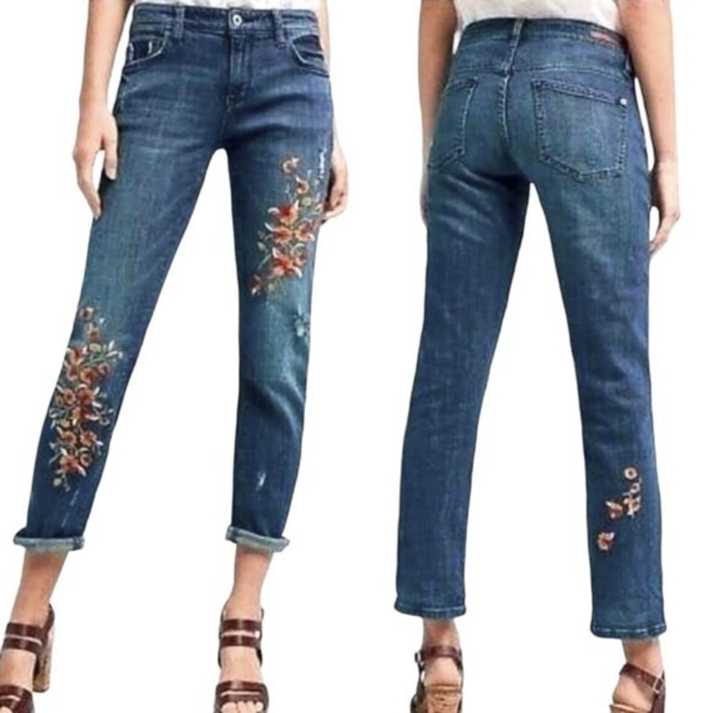 Pilcro Floral Embroidered Floral Slim Boyfriend Jeans Women's Size 27